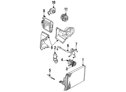 1990 Lincoln Town Car Condenser, Compressor & Lines, Evaporator & Heater Components Pulley Diagram for E9VZ-19D784-A