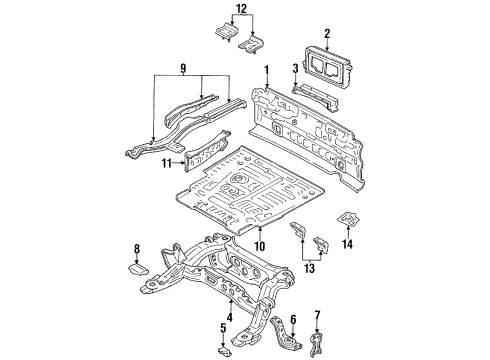 1990 Toyota Cressida Rear Body, Rear Floor & Rails Pan, Center Floor, Front Diagram for 58212-22060