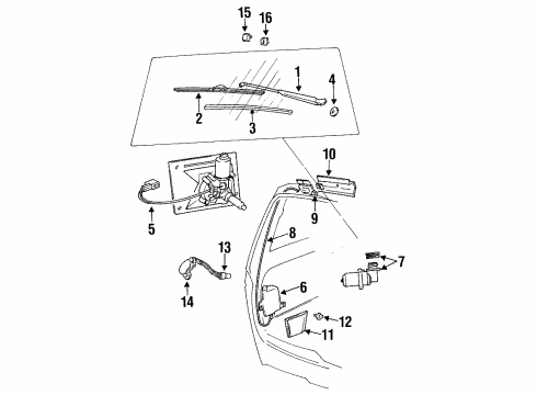 1988 Plymouth Voyager Wiper & Washer Components -BLDS - 16" Refill Diagram for W0001516