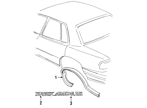 1995 Buick Park Avenue Exterior Trim - Quarter Panel Molding Kit, Rear Wheel Opening Diagram for 88891490
