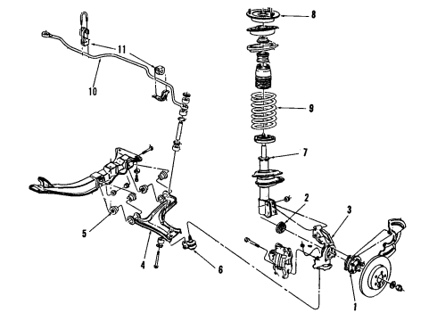 1984 Oldsmobile Firenza Front Suspension Components, Lower Control Arm, Stabilizer Bar Bearing Assembly Inner Seal Diagram for 14084118