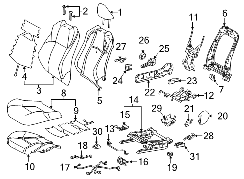 2018 Toyota C-HR Passenger Seat Components Inner Finish Panel Diagram for 71861-F4010-C1