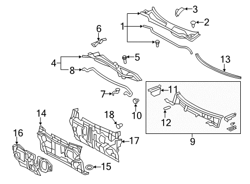 2011 Toyota Camry Cowl Dash Panel Diagram for 55101-06320