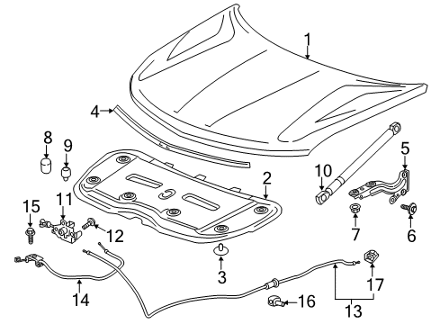 2021 Chevrolet Traverse Hood & Components Front Weatherstrip Diagram for 23450460