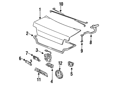 1994 Acura Vigor Trunk Cylinder, Trunk Diagram for 74861-SL5-A02