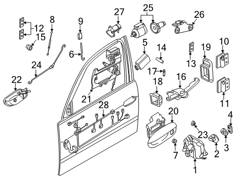 1995 BMW 750iL Door & Components Front Left Door Handle Bowden Cable Diagram for 51218150621