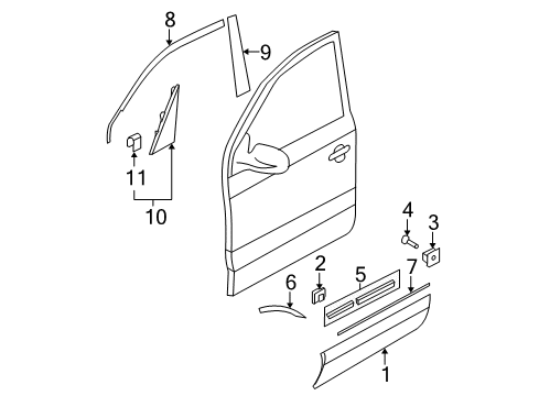 2006 Hyundai Tucson Exterior Trim - Front Door Garnish-Front Door Side, LH Diagram for 87723-2E010