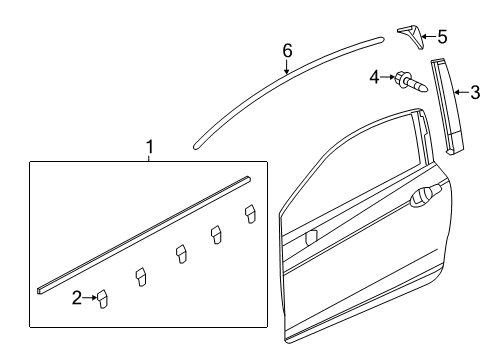 2015 Honda Civic Exterior Trim - Door Garnish, R. FR. Door Sash Diagram for 72430-TS8-A01