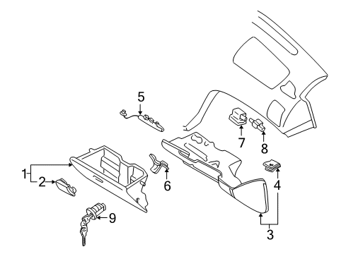 2004 Infiniti I35 Glove Box Lock Assy-Glove Box Lid Diagram for 68630-9E002