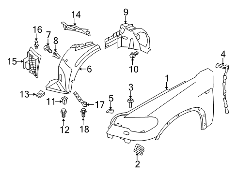 2013 BMW X5 Fender & Components Covering Primend Left Diagram for 51657199141