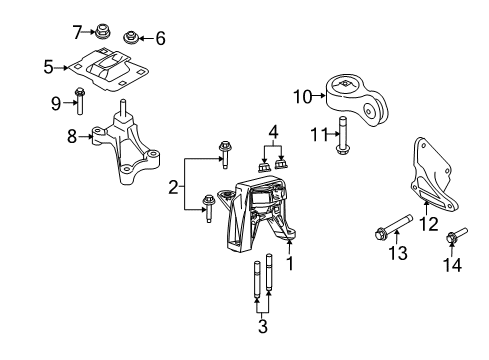 2009 Ford Focus Engine & Trans Mounting Upper Transmission Mount Nut Diagram for -W703457-S441