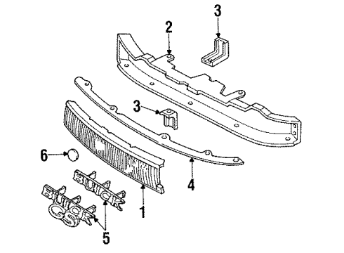 1991 Buick Regal Grille & Components Bracket-Headlamp Housing Panel Support Diagram for 10079158