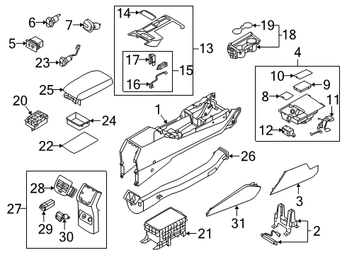2019 Kia Cadenza Floor Console Cup Holder Assembly Diagram for 84670F6100FHV