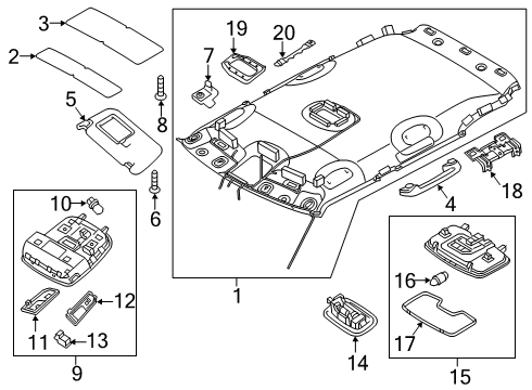 2018 Kia Niro Interior Trim - Roof Shade Assembly-Map RH Diagram for 92806D9000HGC
