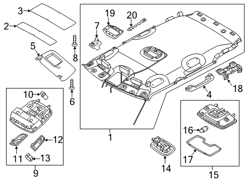 2018 Kia Niro Interior Trim - Roof Lamp Assembly-Overhead Console Diagram for 92800G5000HGC