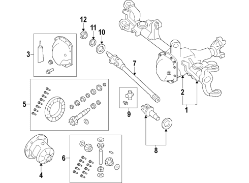 2020 Jeep Wrangler Front Axle, Differential, Propeller Shaft Axle-Service Front Diagram for 68388709AA