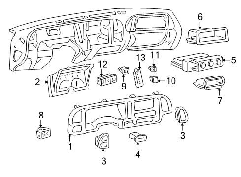 1998 GMC K2500 A/C & Heater Control Units Instrument Cluster Assembly Diagram for 16243725