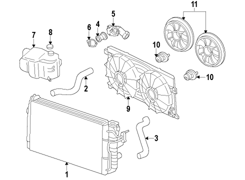 2010 Pontiac Vibe Cooling System, Radiator, Water Pump, Cooling Fan Fan Shroud Diagram for 88975774