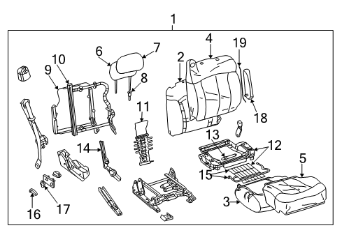 2002 Chevrolet Avalanche 1500 Front Seat Components Heater Asm, Driver Seat Back Cushion Diagram for 88938478