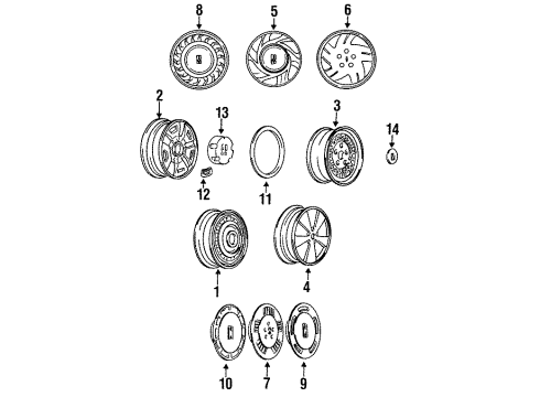 1989 Oldsmobile Cutlass Supreme Wheels & Trim Wheel Trim Cover Assembly Diagram for 14102496