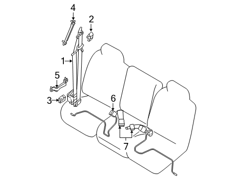 2005 Nissan Titan Seat Belt Rear Seat Tongue Belt Assembly Diagram for 88854-7S270