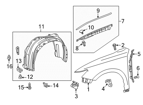 2016 Lexus ES300h Fender & Components Liner, Front Fender, LH Diagram for 53876-06270