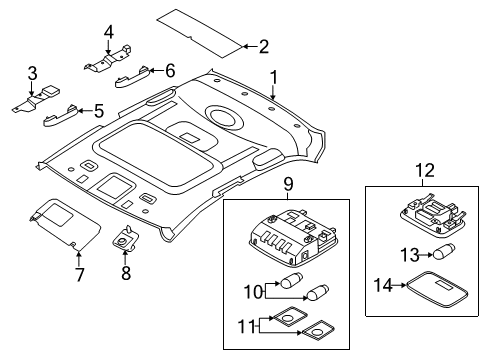 2012 Hyundai Elantra Interior Trim - Roof Overhead Console Lamp Assembly Diagram for 92800-3X150-YDA