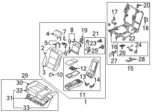 2015 Hyundai Equus Rear Seat Components Rear Seat Back Armrest Assembly Diagram for 89905-3NJI0-NVR