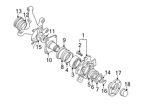 2000 Chevrolet Tracker Hub Assembly - Front Retainer, Front Wheel Bearing Diagram for 96055318