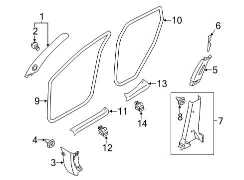 2011 Nissan Juke Interior Trim - Pillars, Rocker & Floor GARNISH Assembly-Front Pillar, RH Diagram for 76911-1KC5A