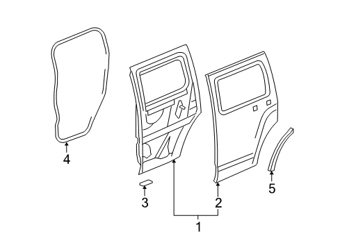 2007 Hummer H3 Rear Door Weatherstrip Asm-Rear Side Door Below Belt Rear Auxiliary Diagram for 25931893