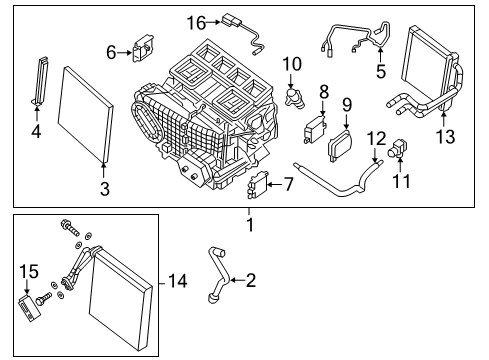 2018 Nissan Altima Air Conditioner EVAPORATOR Assembly Front Diagram for 27280-3JC2D