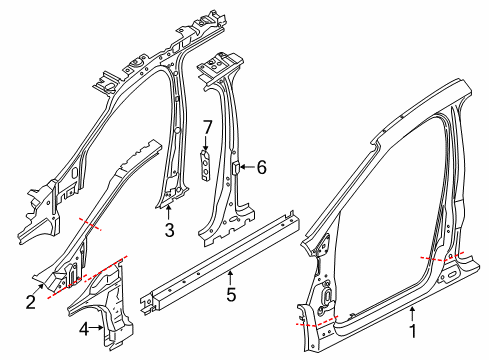 2015 Ford Escape Aperture Panel, Center Pillar & Rocker, Hinge Pillar Lower Pillar Diagram for CJ5Z-7802500-A