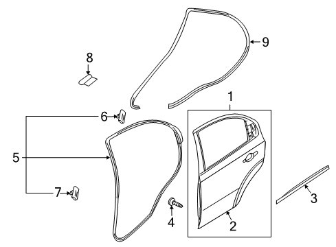 2007 Chevrolet Aveo Rear Door Surround Weatherstrip Diagram for 96462695