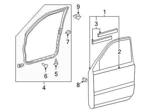 2008 Lexus RX400h Front Door Weatherstrip, Front Door, LH Diagram for 67862-48030