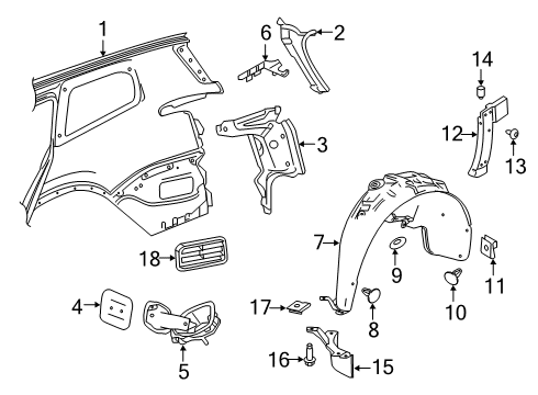 2020 Cadillac XT6 Quarter Panel & Components Wheelhouse Liner Diagram for 84205500