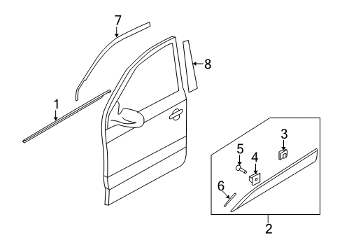 2010 Hyundai Tucson Exterior Trim - Front Door Garnish Assembly-Front Door Side RH Diagram for 87722-2S000