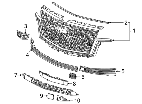 2022 Cadillac Escalade Grille & Components Front Weatherstrip Diagram for 85000013