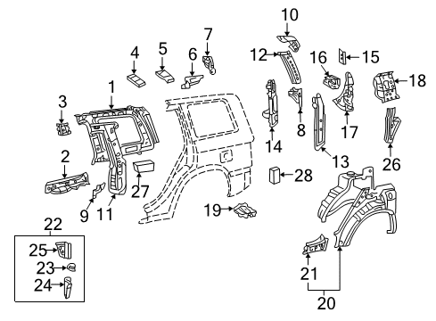 Diagram for 2004 Toyota Highlander Inner Structure - Quarter Panel 