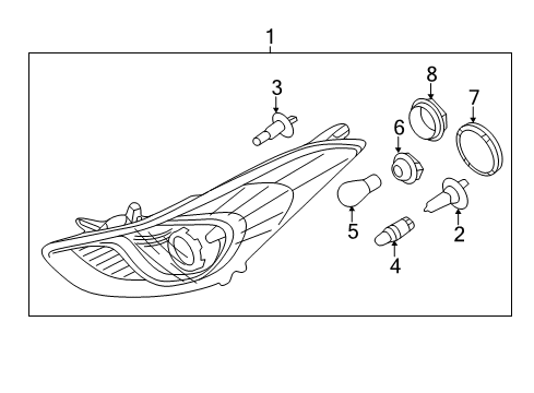 2013 Hyundai Elantra Bulbs Driver Side Headlight Assembly Composite Diagram for 92101-3Y000