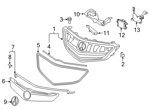 2017 Acura TLX Cruise Control System Radar Sub Assembly Diagram for 36802-TZ3-A12