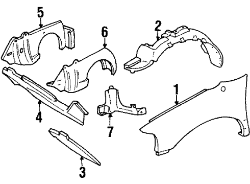 2002 Mercury Villager Fender & Components Fender Liner Diagram for 1F5Z-16103-AA