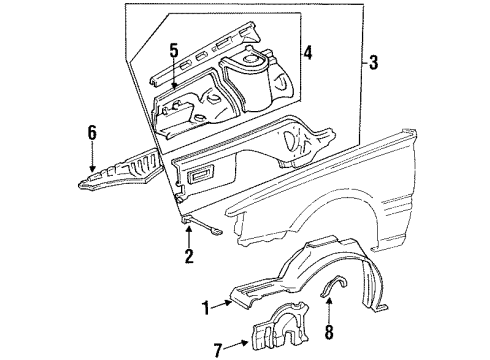 1985 Toyota Camry Fender - Inner Components Apron Assy, W/Front Side Member, LH Diagram for 53702-32021