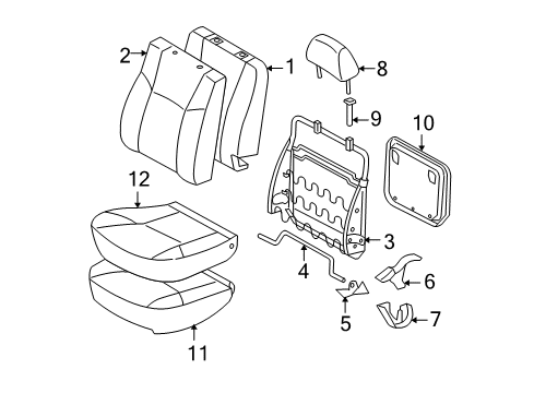 2005 Toyota Tacoma Front Seat Components Seat Back Pad Diagram for 71551-AD030