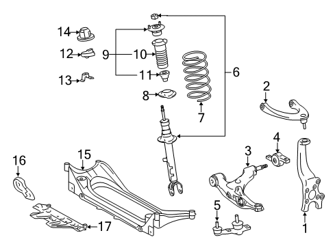 2014 Lexus GS350 Front Suspension Components, Lower Control Arm, Upper Control Arm, Ride Control, Stabilizer Bar Front Suspension Support Assembly Diagram for 48680-30481