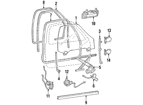 1988 Acura Legend Front Door - Glass & Hardware Cylinder, Passenger Side Door Diagram for 72145-SG0-A02