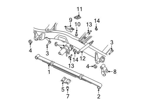 1997 Dodge Dakota Rear Suspension Components, Stabilizer Bar Rear Leaf Spring Diagram for 52106360AD