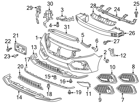 2017 Honda Civic Front Bumper Grille, Front Bumper (Lower) Diagram for 71102-TGG-A00