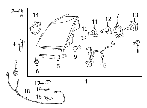 2011 Cadillac CTS Headlamps Headlight Assembly-(W/ Front Side Marker & Parking & T/Side Diagram for 22755338