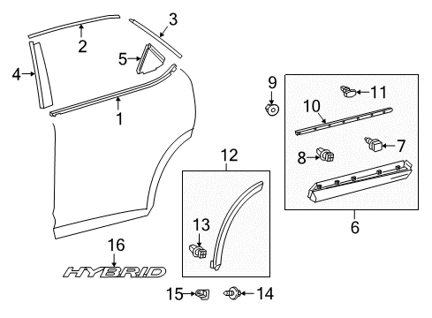 2017 Lexus RX450h Exterior Trim - Rear Door MOULDING Sub-Assembly, Rear Door Diagram for 75076-0E100